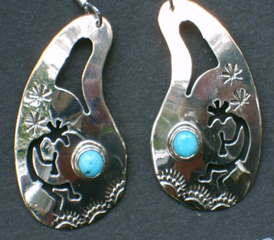 Native American Kokopelli Turquoise & Silver Earrings